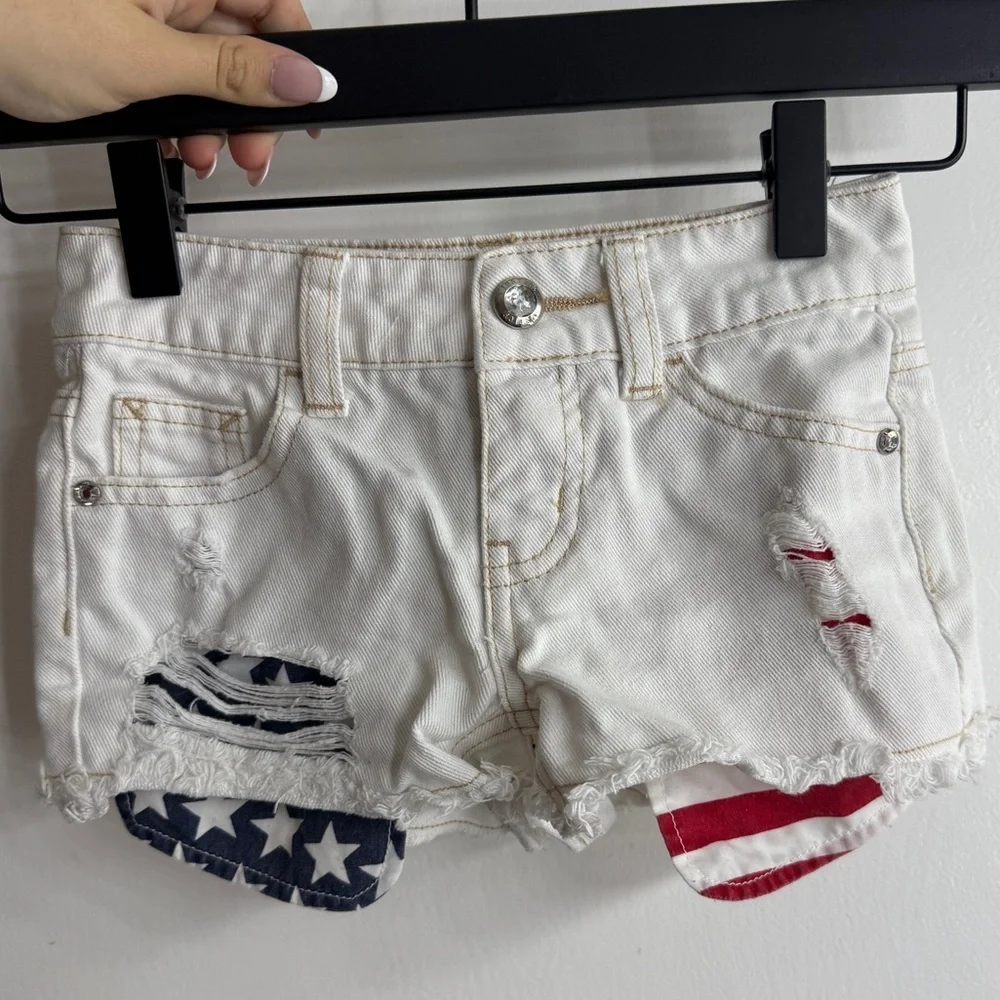 Justice White Jean Shorts with Flag Accents